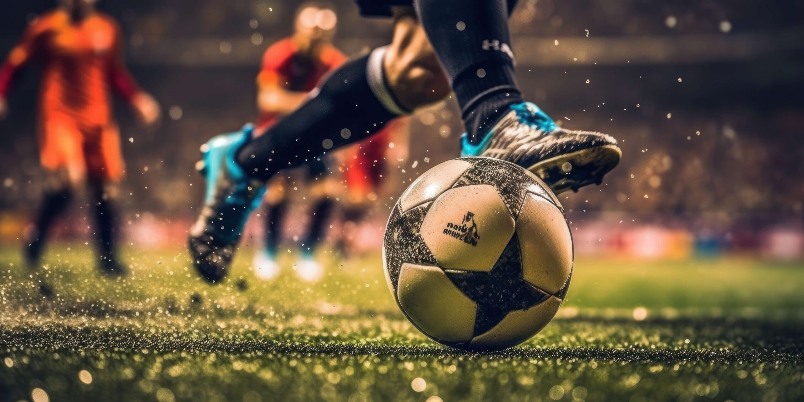 サッカーをする男性の足。