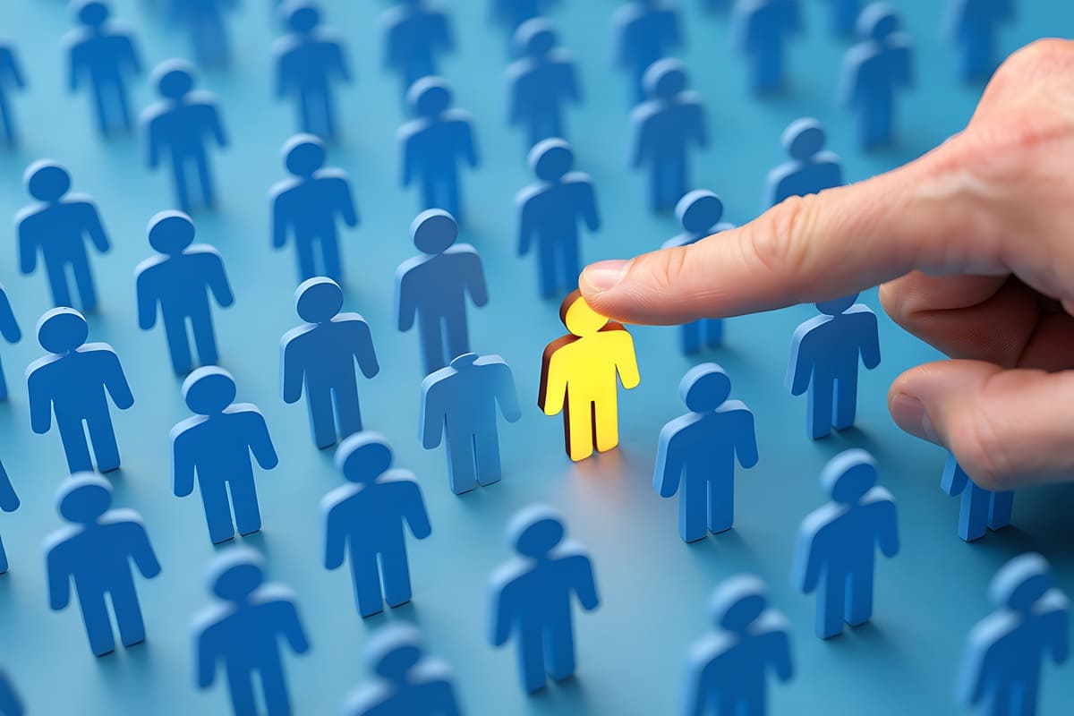 沢山の人の中から一人を選ぶ様子