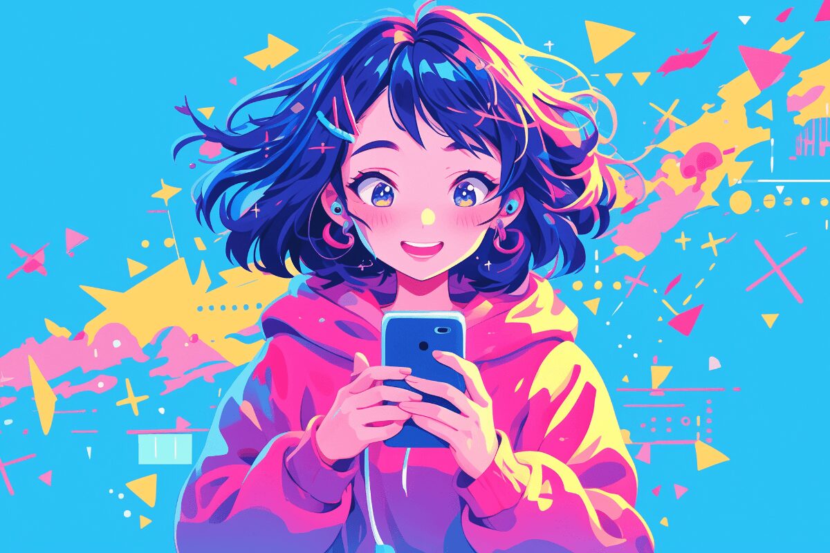 笑顔でスマボを使う女の子