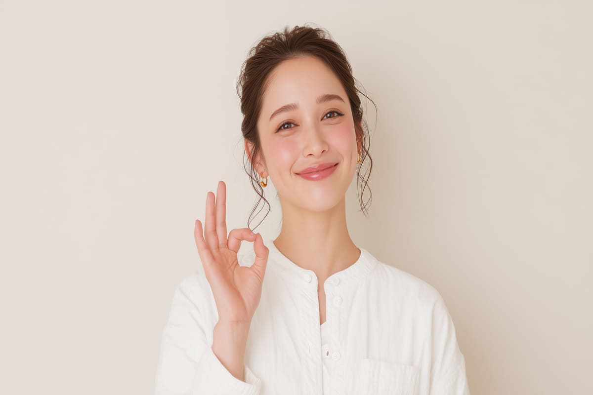 OKサインを手で示す笑顔の女性