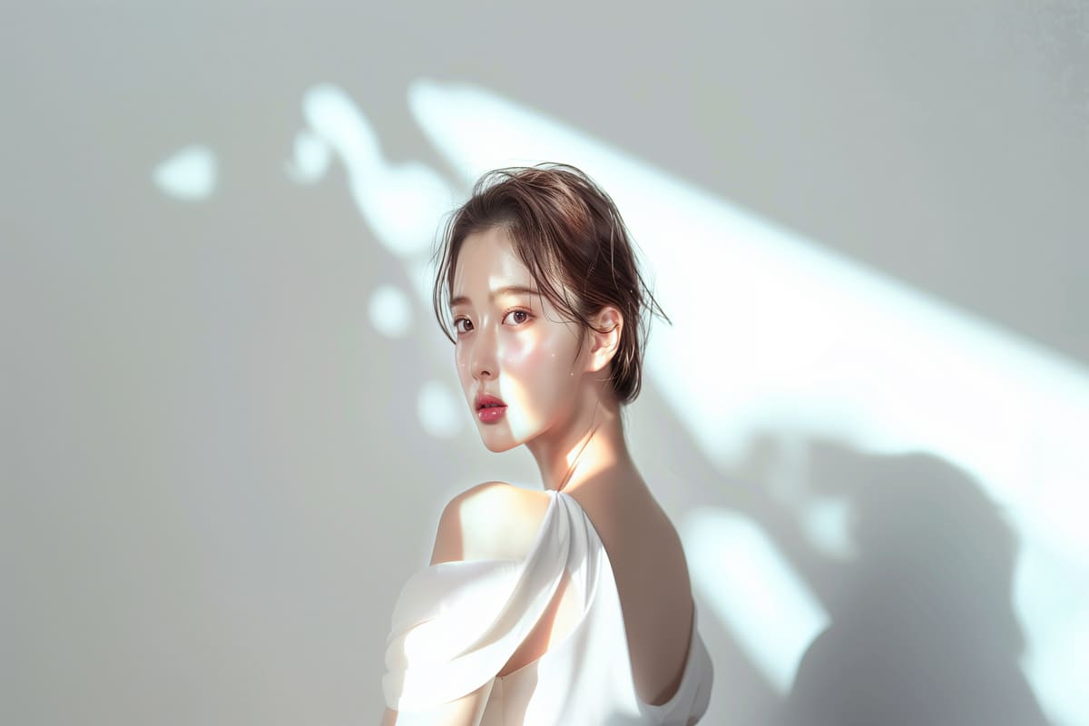 振り向くショートカットの女性