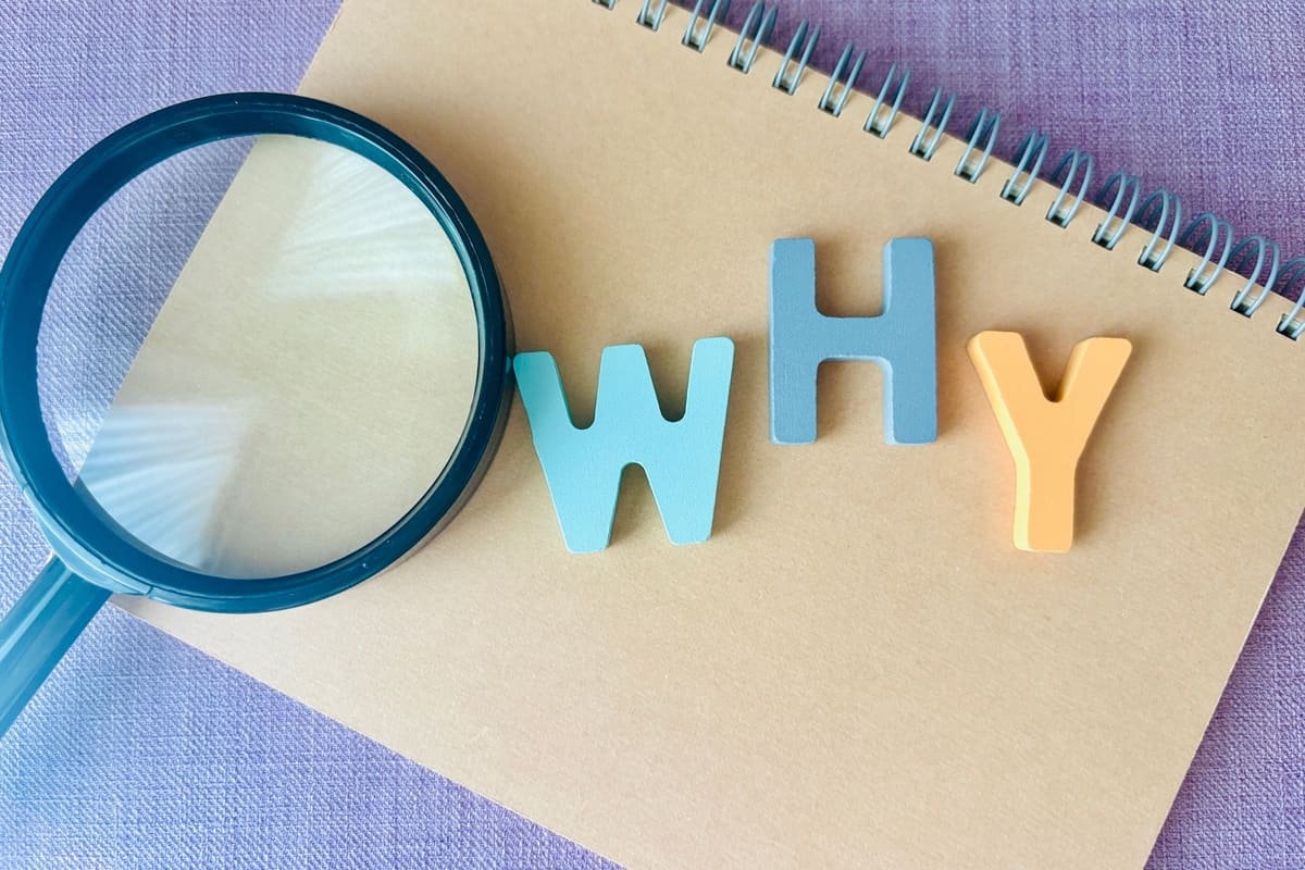 WHYの文字と虫眼鏡