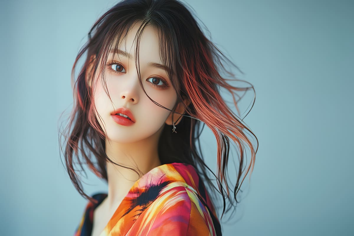 カラフルな服の赤髪の女性