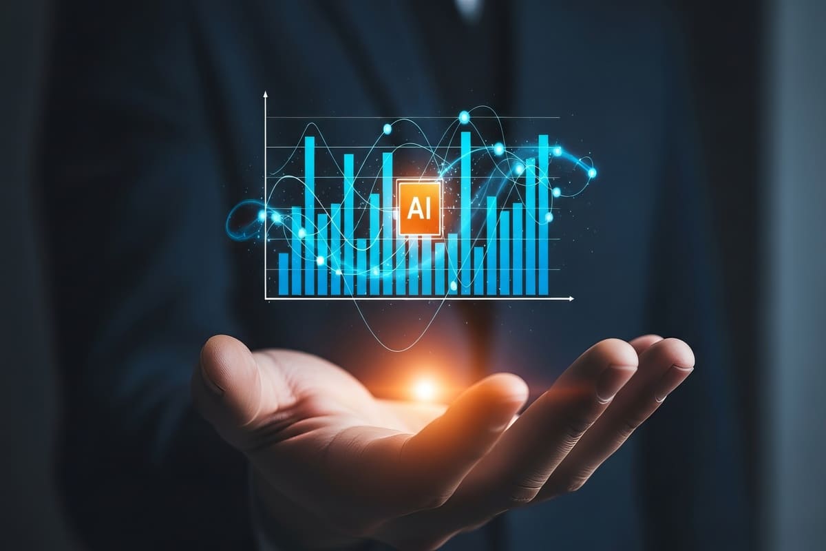 手のひらに棒グラフとAIの文字