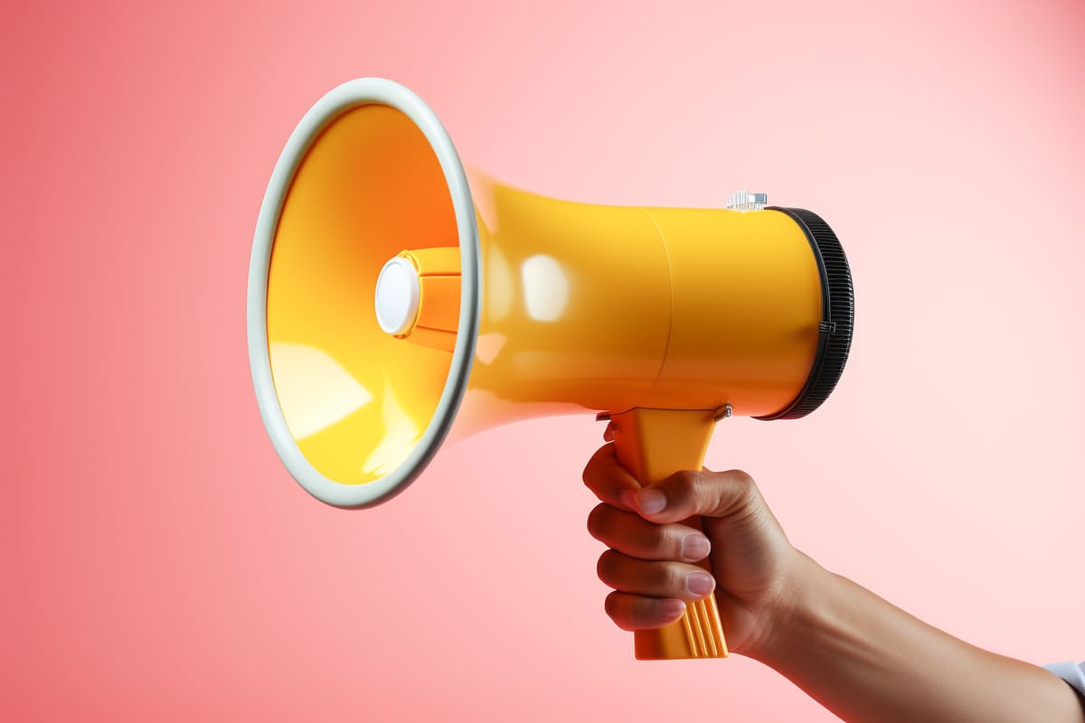 ピンク背景に黄色スピーカー