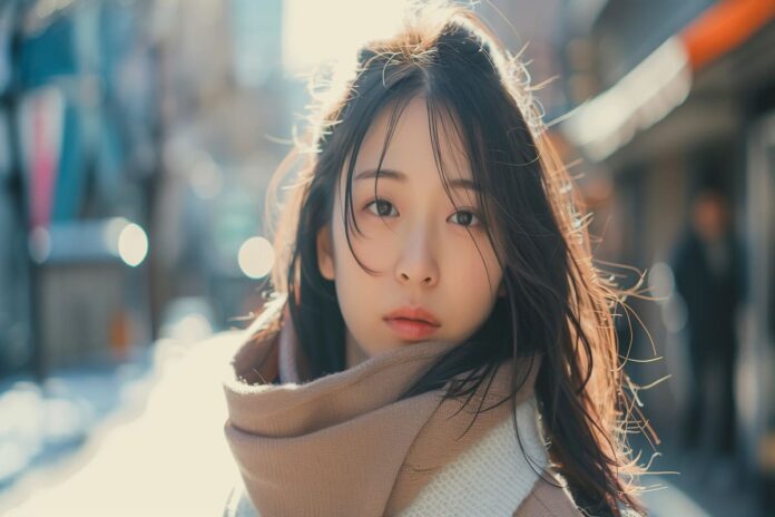 マフラーロングヘア女性