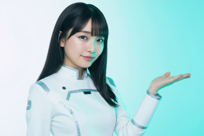 ホログラム空間で微笑むナビゲーターの女性