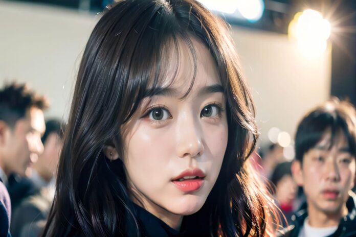 人々に囲まれて取材を受ける女性アイドル