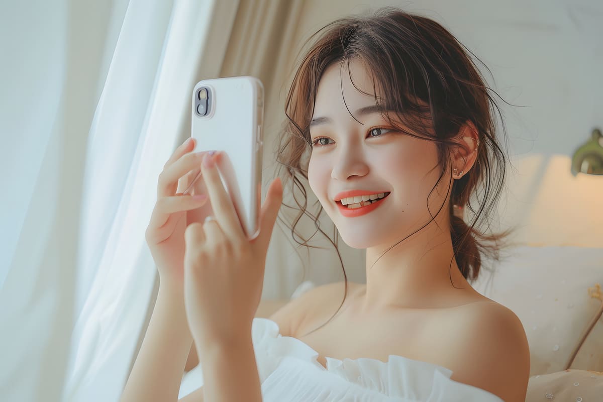 動画配信する白服の女性