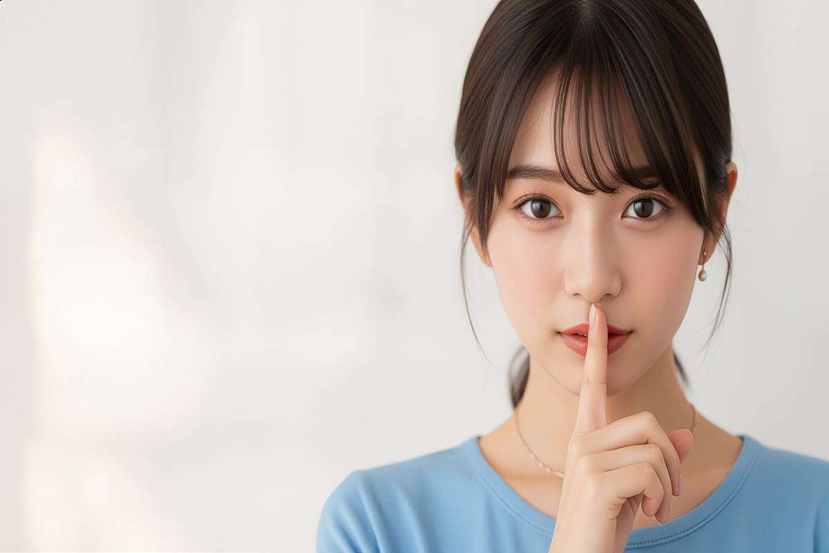 人差し指を口にあてる女性