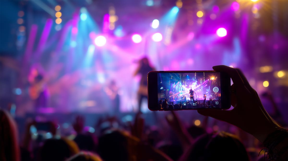 ステージをスマホで撮影する観客