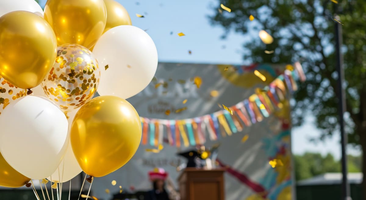 外のイベントステージと風船