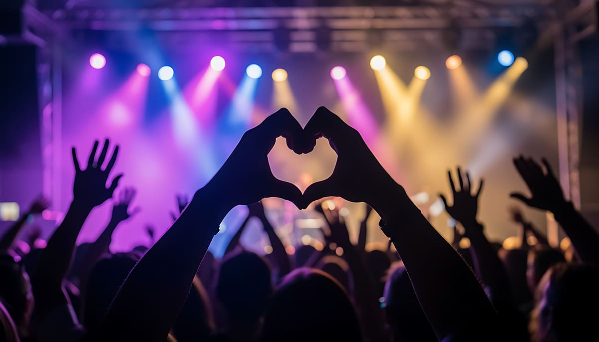 ステージに向かってハートを作っている手