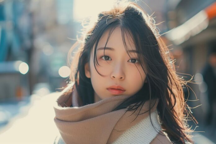 マフラーロングヘア女性