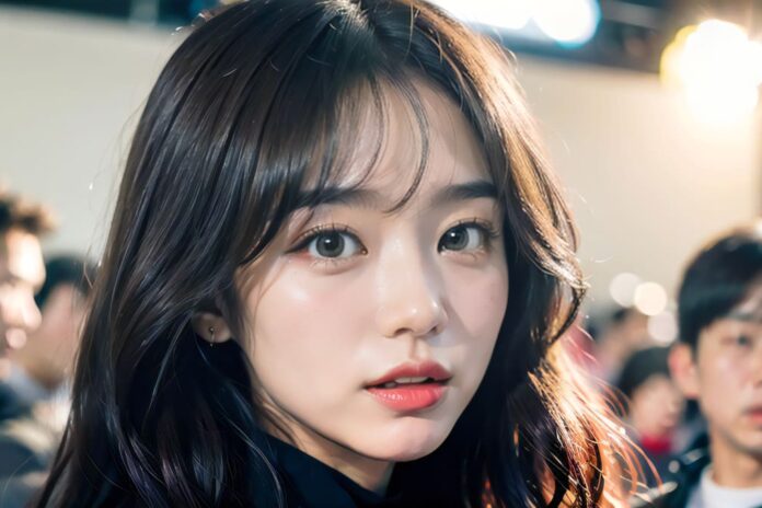 人々に囲まれて取材を受ける女性アイドル