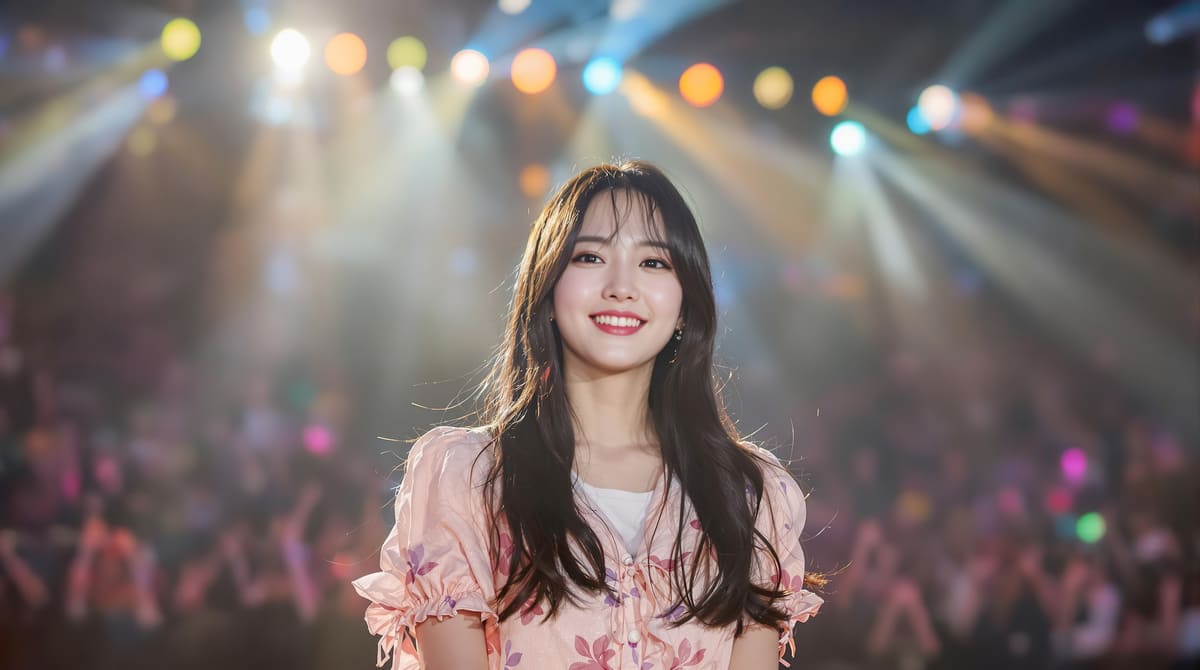 ライブステージに立つアジア人の女性アイドル