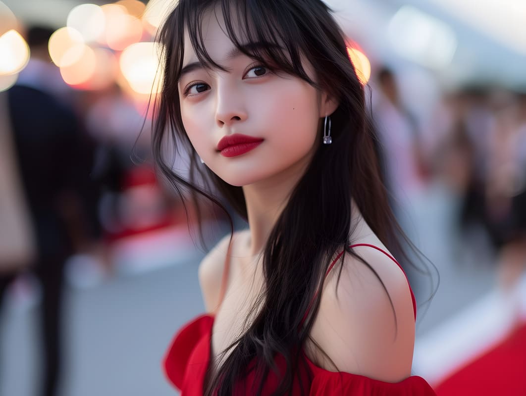 レッドカーペットの女優風アジア人女性