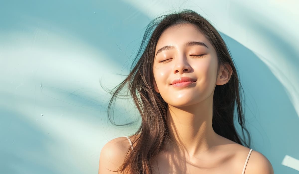 美しい髪が靡いているアジア人女性