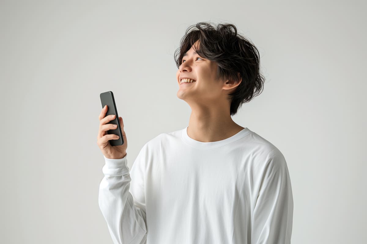スマホを見る若いアジア人男性