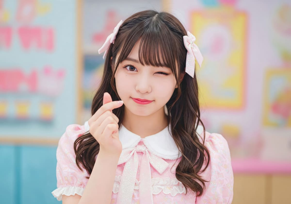 キュートなウインクとハートポーズのアイドル