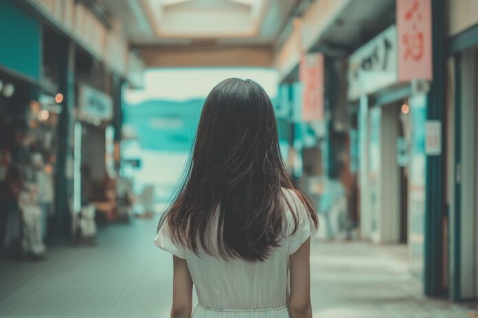 商店街を歩く美女のポートレート