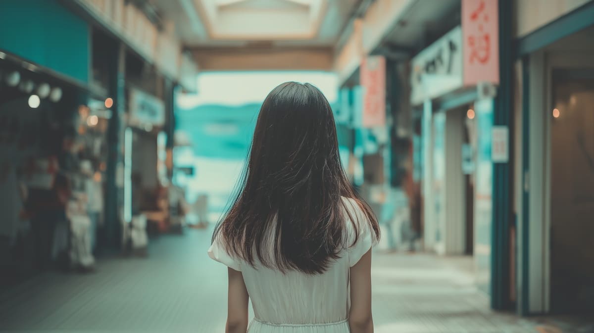 商店街を歩く美女のポートレート