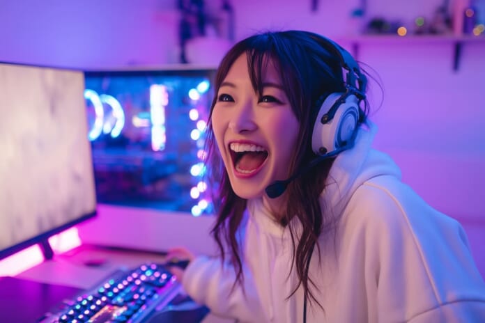日本人女性がゲームを楽しむ